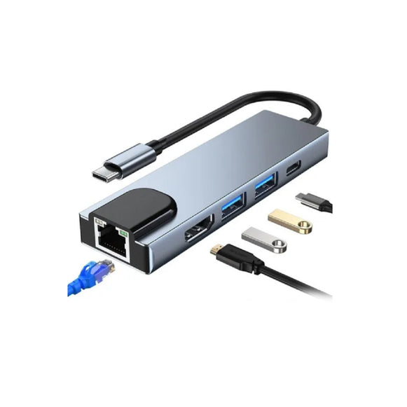 DOCK STATION 5 EN 1 TIPO-C + USB + RJ45 TECMASTER TM-100541