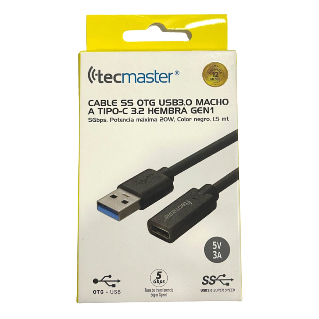 CABLE OTG USB MACHO A TIPO-C HEMBRA 1.5M TECMASTER TM-200546