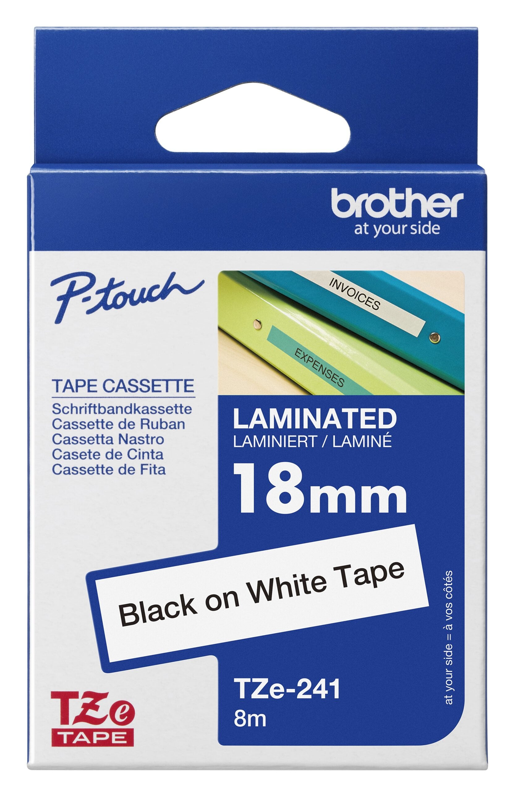 CINTA ROTULADORA NEGRO SOBRE BLANCO 18mm/8M BROTHER TZE-241