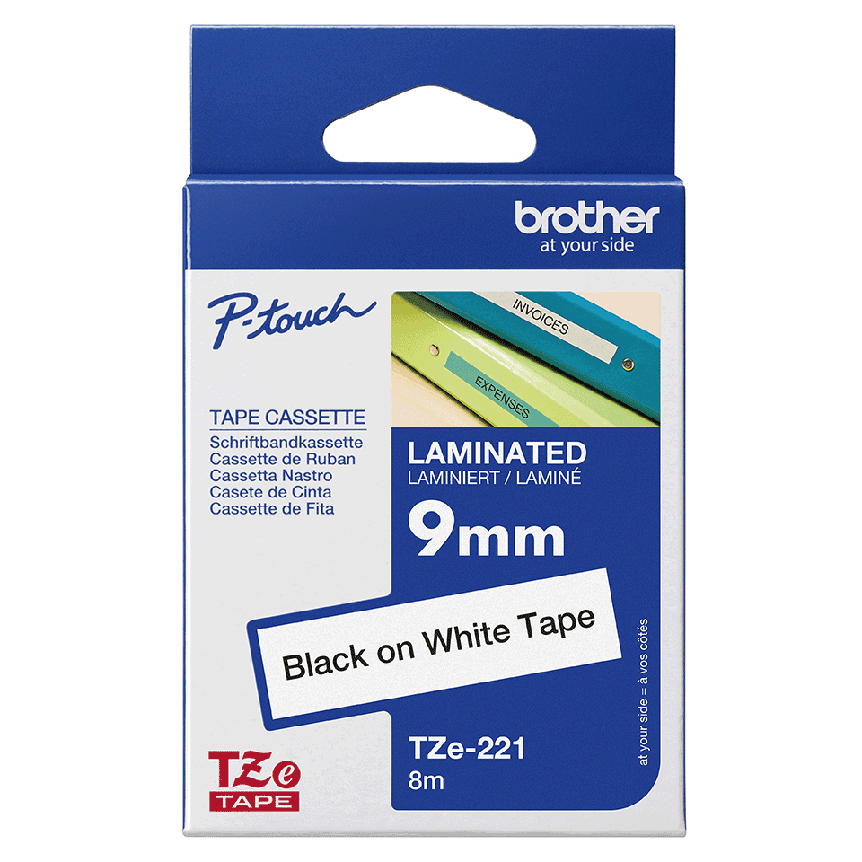 CINTA ROTULADORA NEGRO SOBRE BLANCO 9mm/8M BROTHER TZE-221