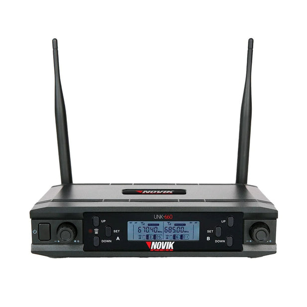 Sistema Micrófonos Inalámbricos Doble Novik UNK-660 UHF 300 Canales 2×XLR Maletín