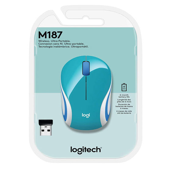 Mouse Mini Inalámbrico Logitech M187 Celeste