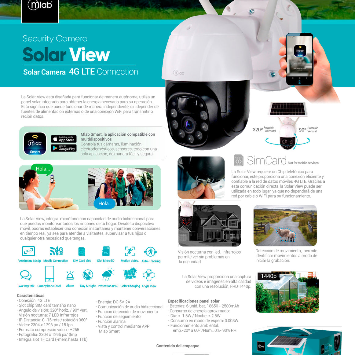 CAMARA DE SEGURIDAD SOLAR + 4G MLAB 9261