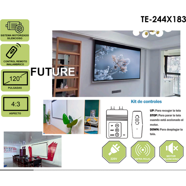 TELON ELECTRICO MURAL 244 X 183 Cms (CON CONTROL REMOTO)