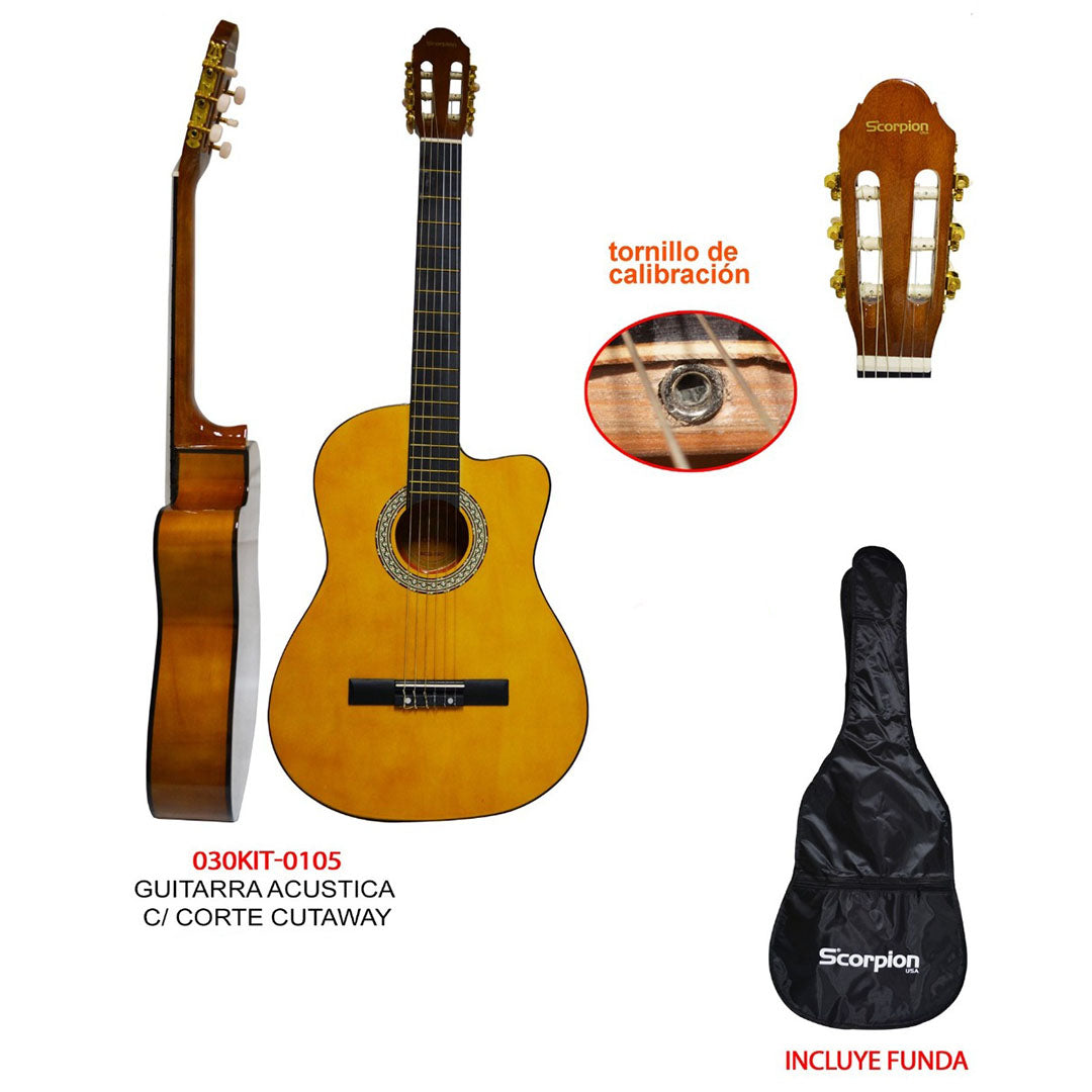 Guitarra Acustica Corte Cutaway 39" Scorpion Natural
