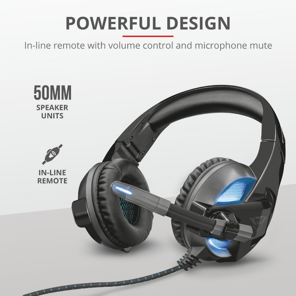 Audífonos Trust Gamer RUNE Iluminados USB / Conexión 3,5mm  GXT-410 ( 22896 )