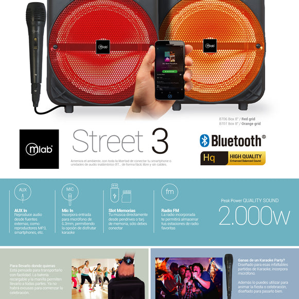 Parlante Bluetooth Street 3 Voice2 Mlab (8707) Naranjo