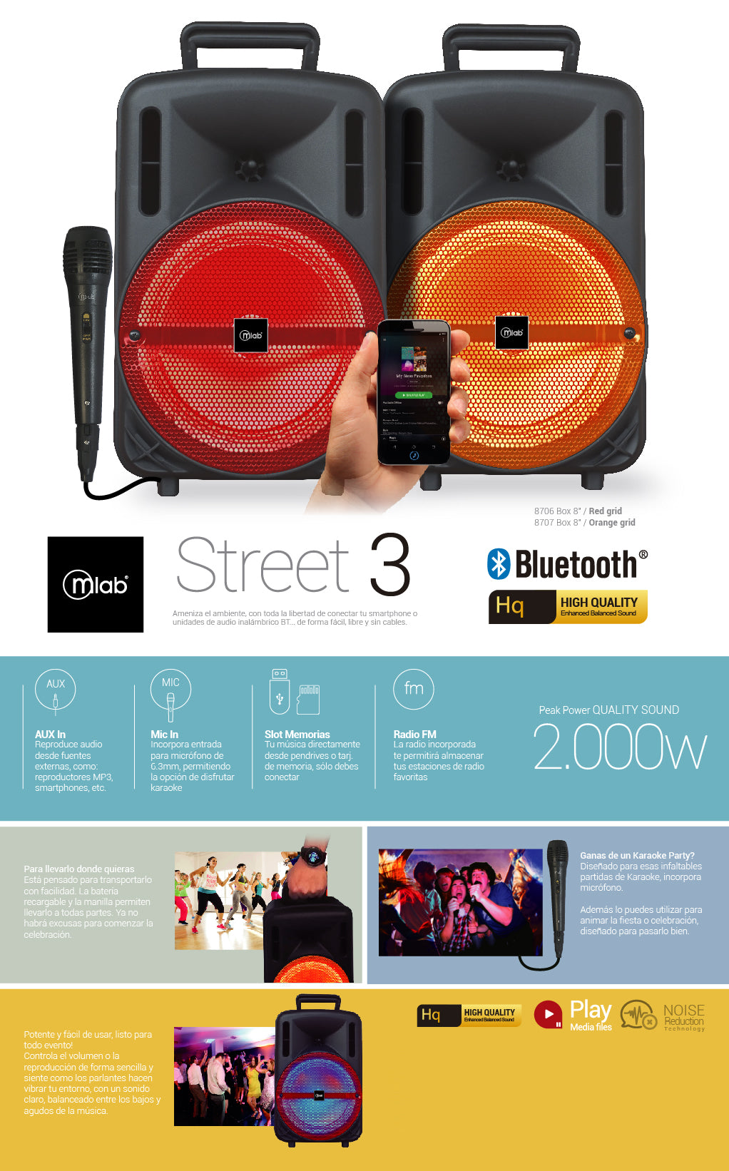 Parlante Bluetooth Street 3 Voice2 Mlab (8707) Naranjo