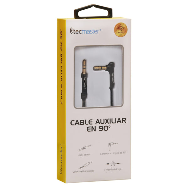 Cable Auxiliar de 3.5mm Conector En Angulo 90º - 3 Metros Tecmaster