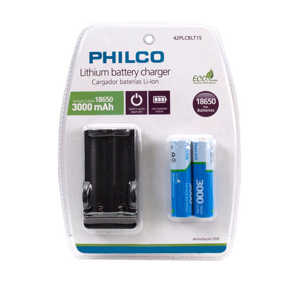 Cargador de Baterías 18650 incluye 2 baterias Philco