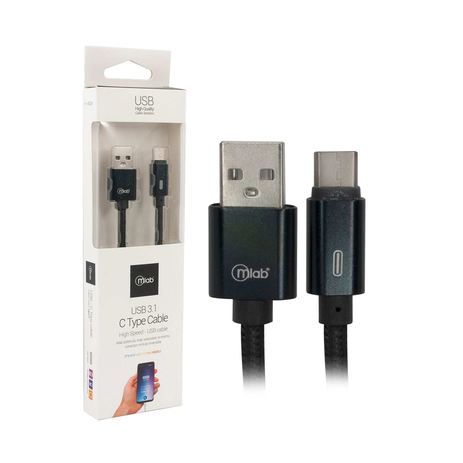 Cable  TIPO-C a Usb de carga Mlab 1 mt Negro