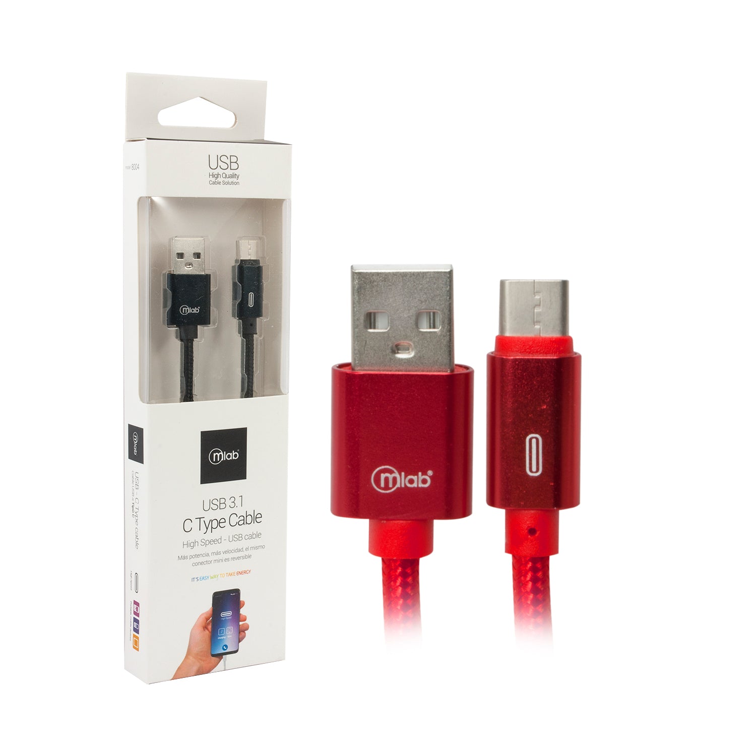 Cable  TIPO-C a Usb de carga Mlab 1 mt rojo