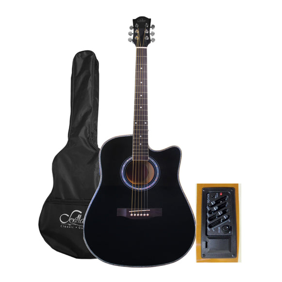 Guitarra Electro Acústica 41" Sevillana Negra 8463 Cuerda Metal
