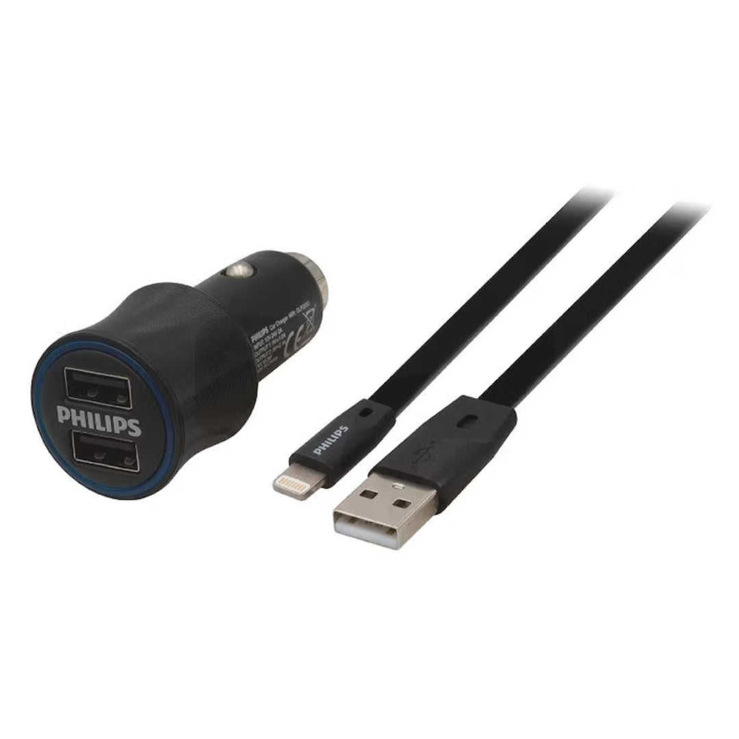Cable Lightning + Cargador De Auto USB DLP2553 + DLC2508 Philips