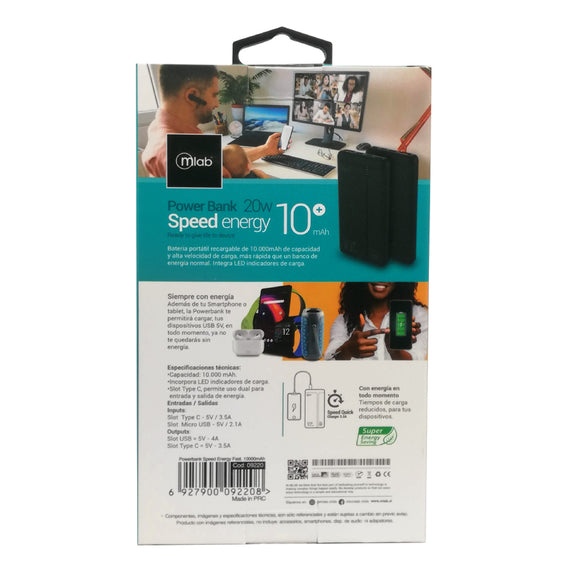 POWER BANK 10000MAH CARGA RAPIDA SPEED ENERGY MLAB 9220