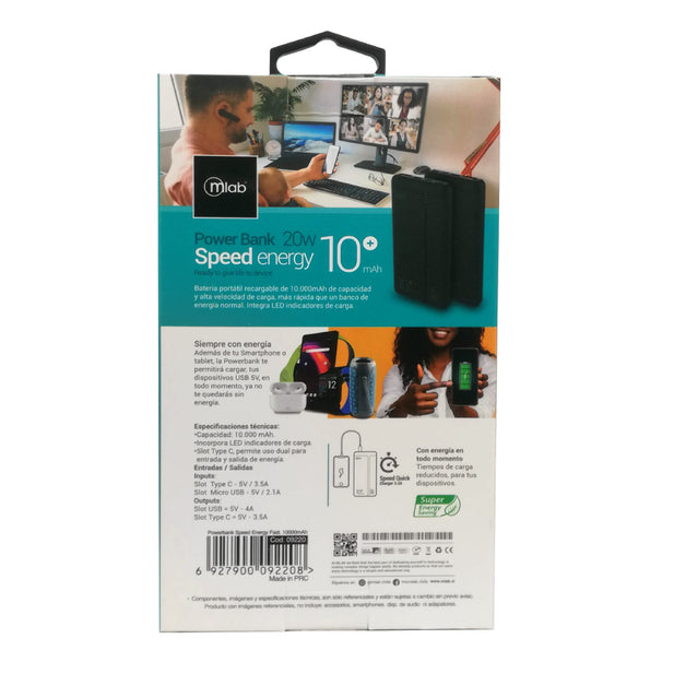 POWER BANK 10000MAH CARGA RAPIDA SPEED ENERGY MLAB 9220