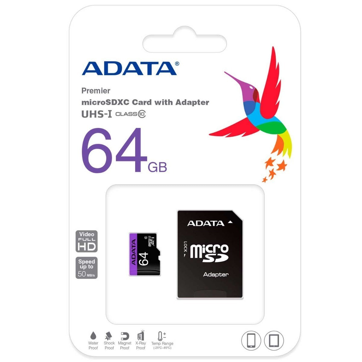 Tarjeta De Memoria MicroSD 64GB Adata 50Mb/s