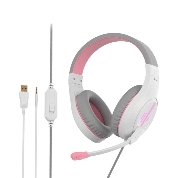 Audífonos Gamer Retroiluminados Rosa con micrófono Meetion HP021