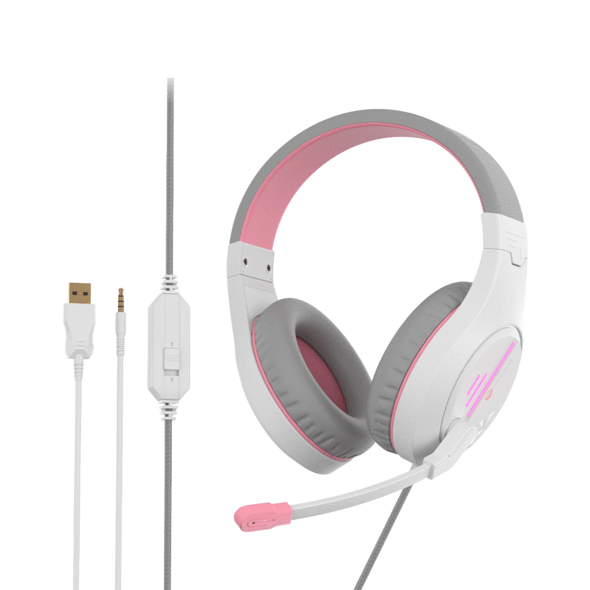 Audífonos Gamer Retroiluminados Rosa con micrófono Meetion HP021