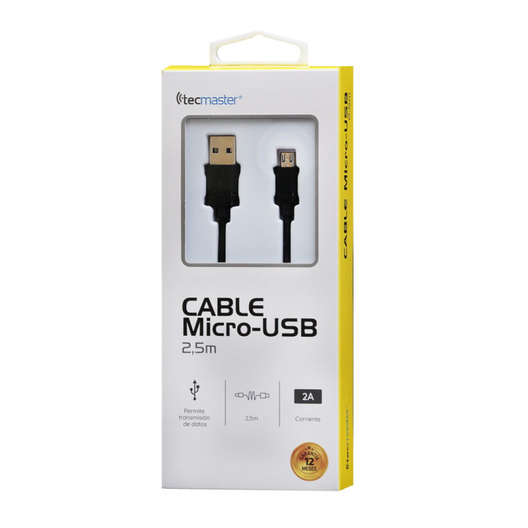 Cable  Micro usb a Usb de carga Tecmaster 2,5 mts TM-200519