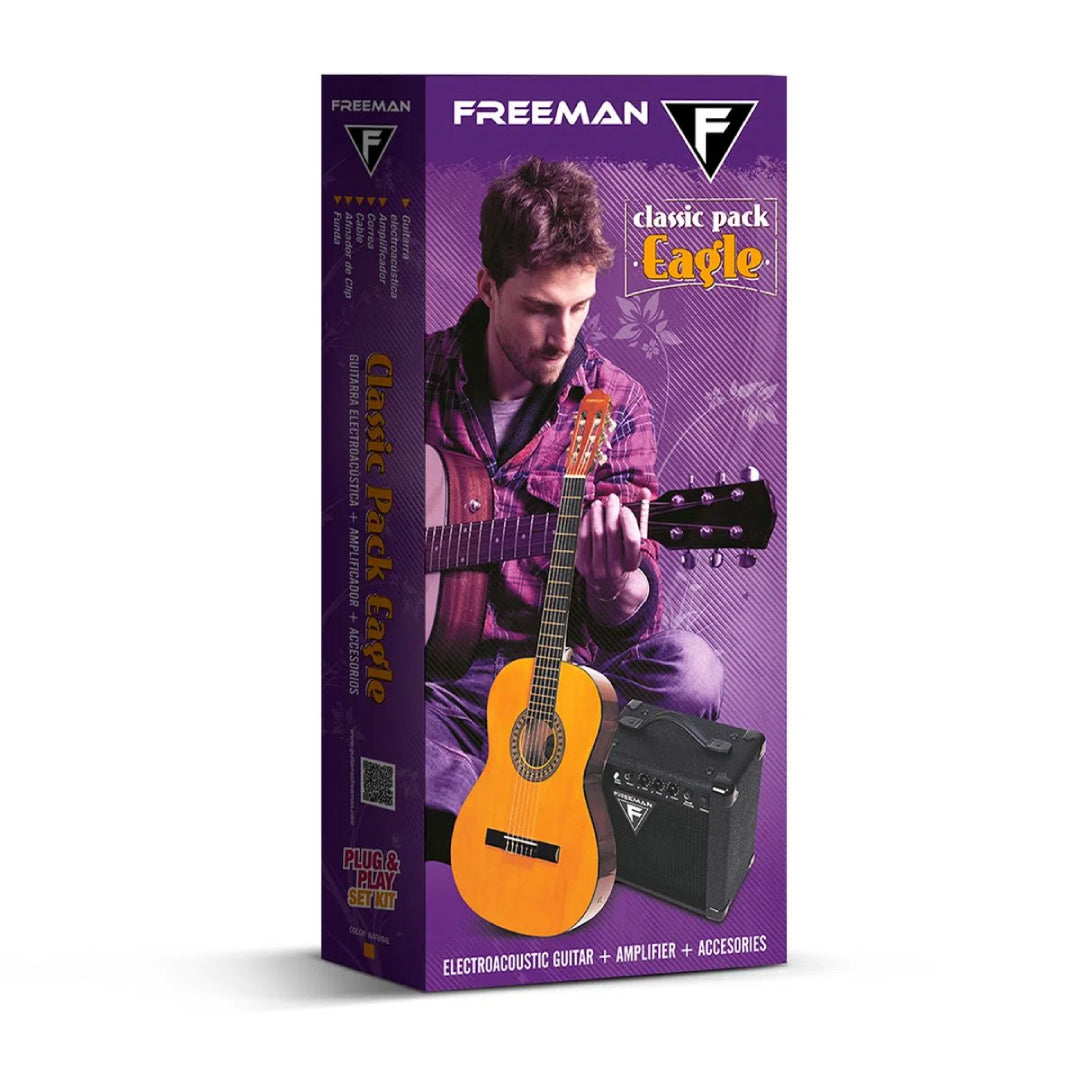 Pack de Guitarra ElectroAcustica Natural FREEMAN Classic EAGLE