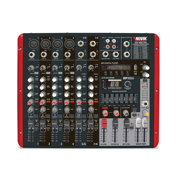 Mesa Mixer Amplificada 8 Canales NOVIK NVK-800P USB Bluetooth