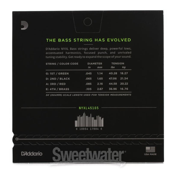 SET CUERDA DADDARIO Cuerdas NYXL para Bajo 45/105 Long Scale