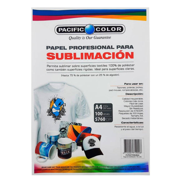 Papel Sublimacion Pacific Color 100 unidades A4