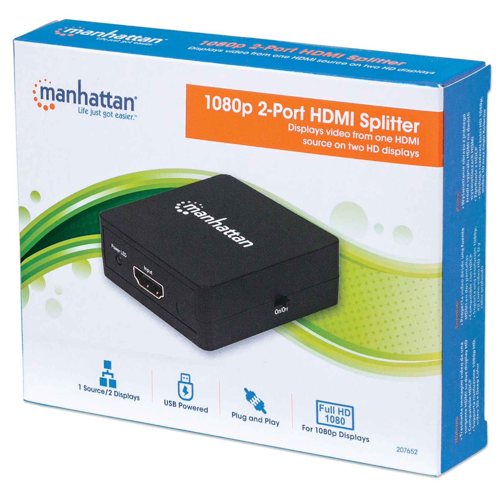 Splitter HDMI de 2 puertos, 1080p (207652)