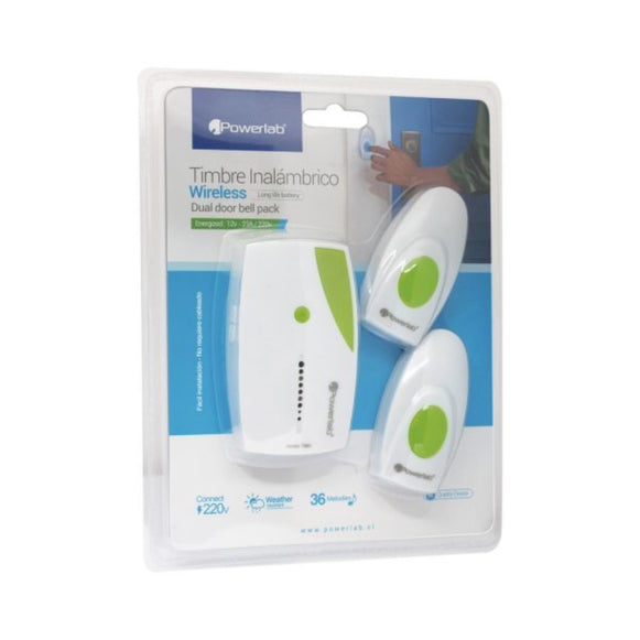 TIMBRE DOBLE INALAMBRICO VERDE POWERLAB 7362