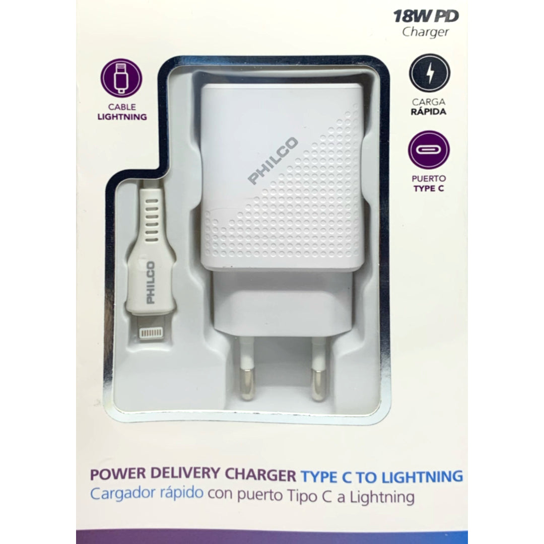 Cargador + Cable USB-C 3.0A 18W PHILCO QC624
