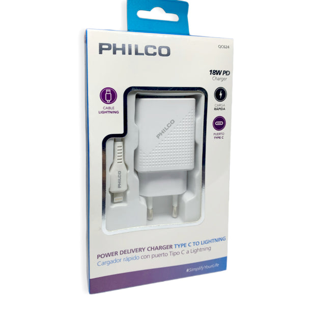 Cargador + Cable USB-C 3.0A 18W PHILCO QC624