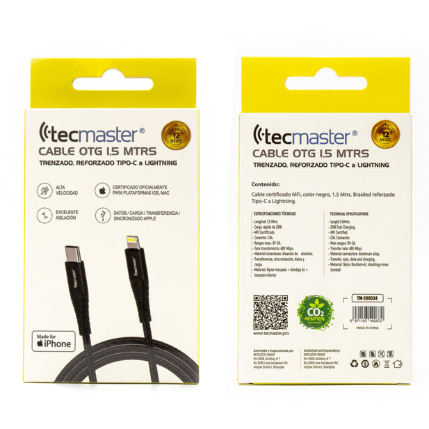 CABLE TIPO-C A LIGHTNING 1.5MTS TECMASTER TM-200534